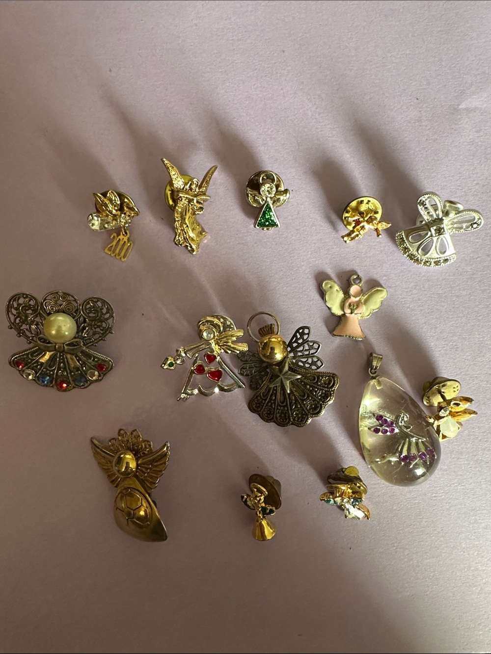 Gold Tone Angel and Fairy‎ Brooch Pendant Set 14pc Multicolor Rhinestone Accents